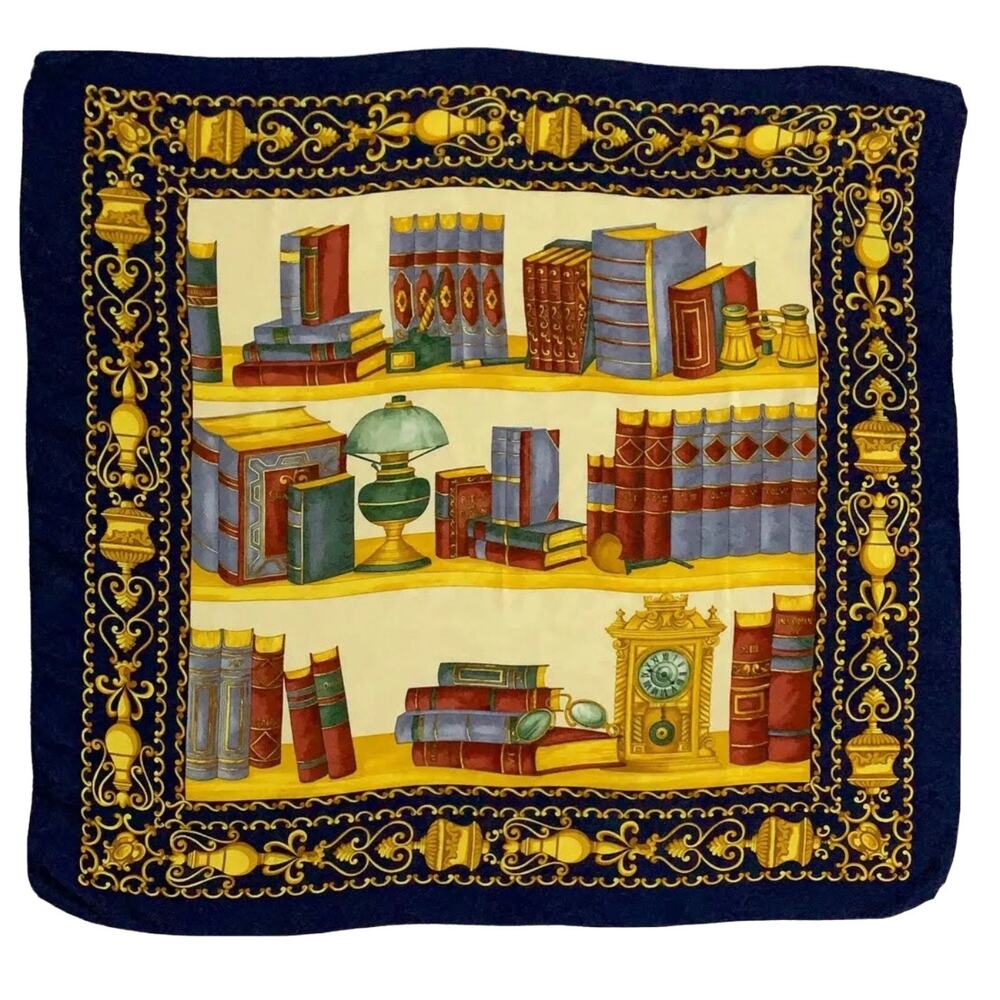 POMES OF PASSION BOOKD BLUE PRINTED LARGE Silk Scarf 34/33 In MADE IN ITALY